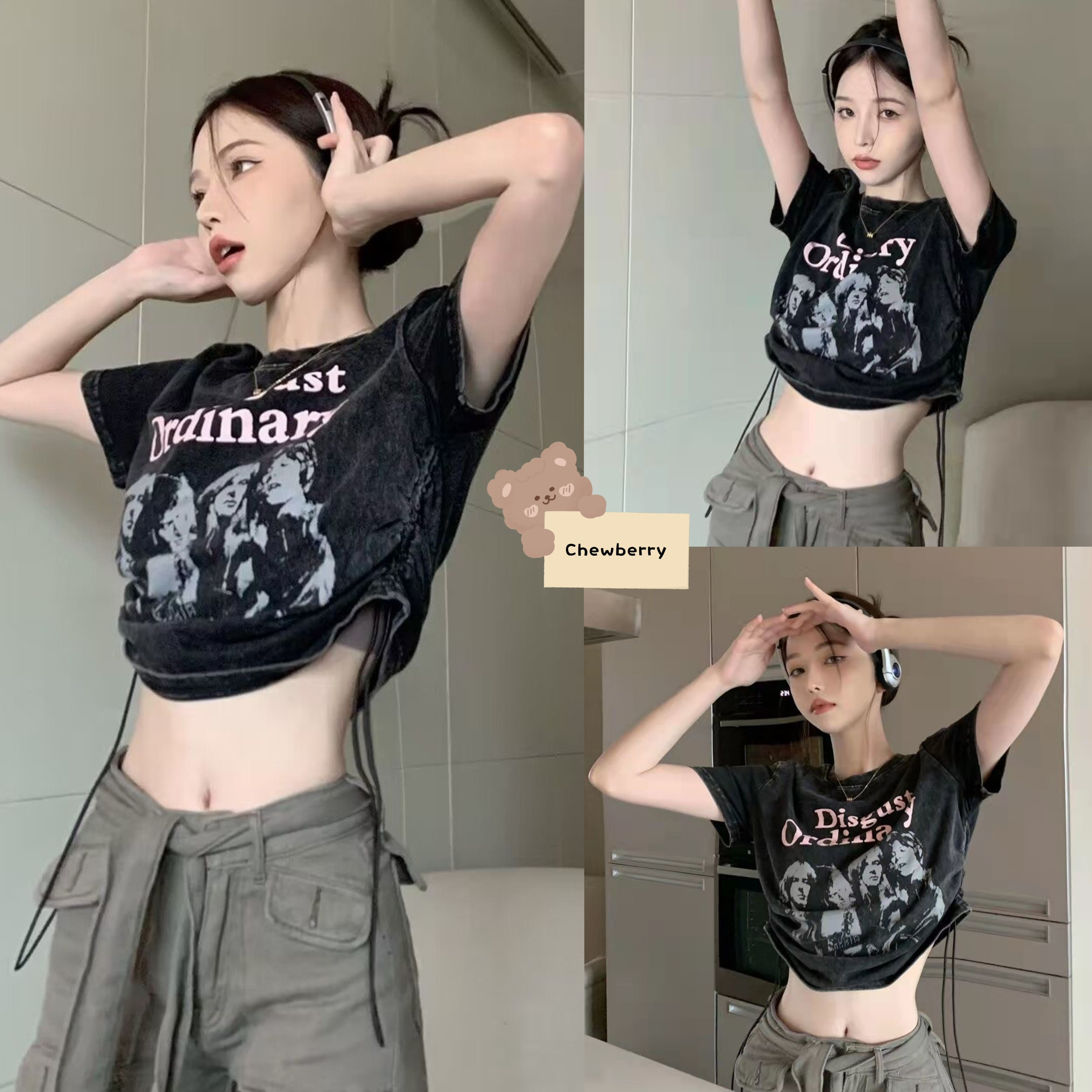 Áo Croptop Kiểu ORInary Dây Rút Cổ Tròn Siêu Chất