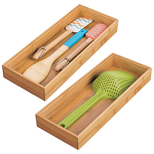 Mdesign Bamboo Kitchen Cabinet Drawer Organizer Stackable Tray Bin Eco Friendly Multipurpose Use In Drawers On Countertops Shelves Or In Pantry 15 Long 2 Pack Natural Wood Finish Lazada Singapore