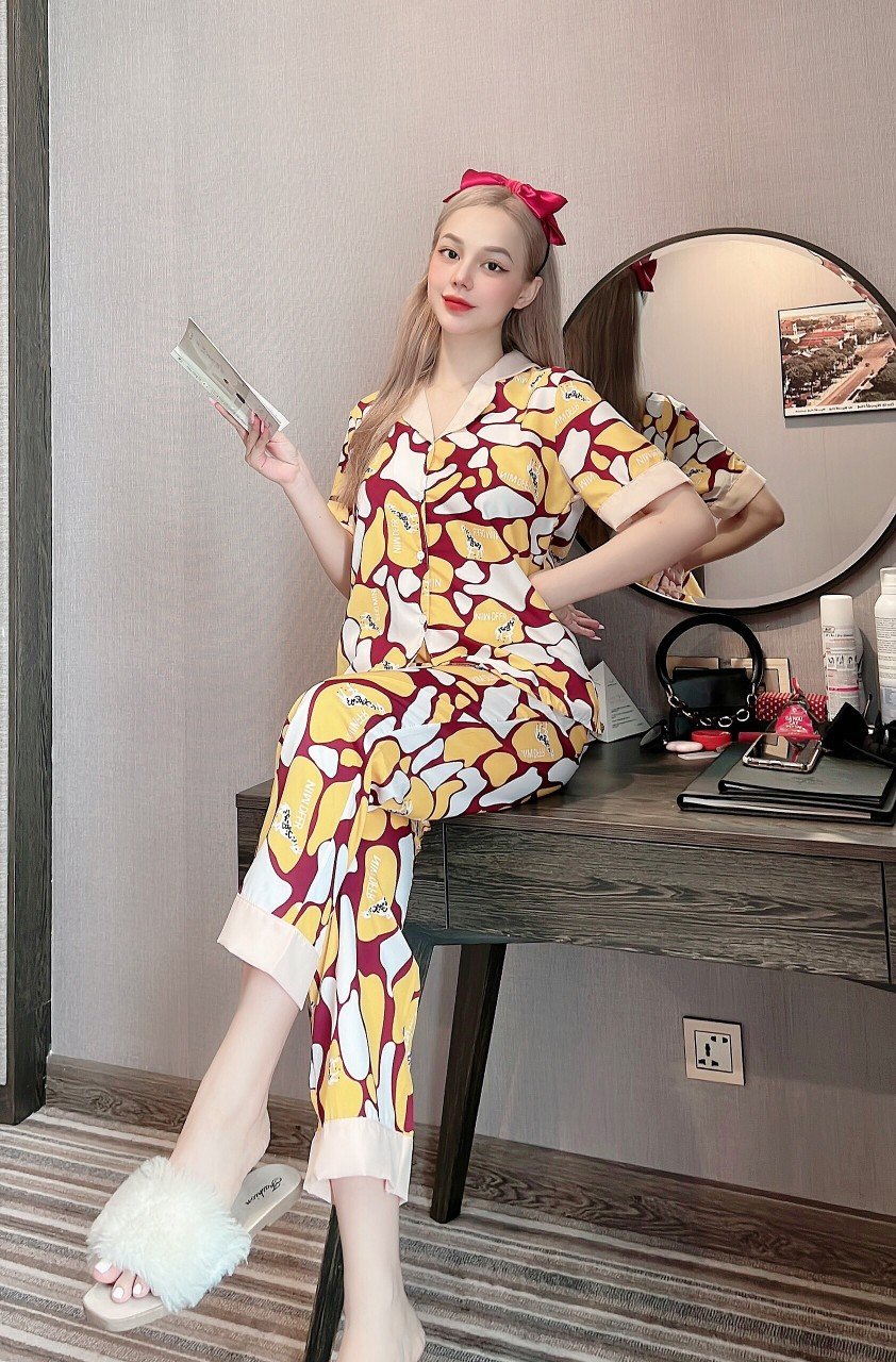 set bộ lụa ngủ tiểu thư sang chảnh mặc nhà