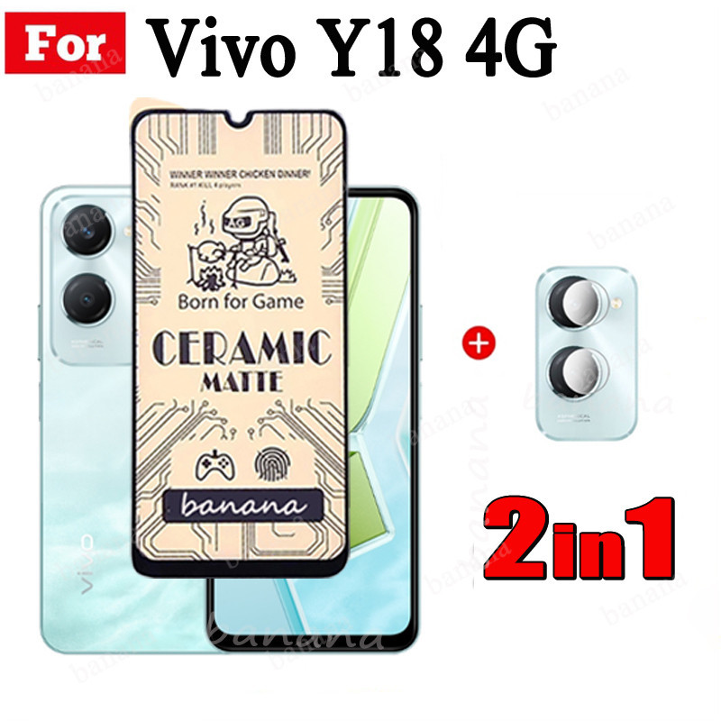 Vivo Y18 4G Tempered Glass Film for Vivo Y18E Y03 Y28 Y38 2 in 1 Camera Lens Glass Full Cover Screen Protector.