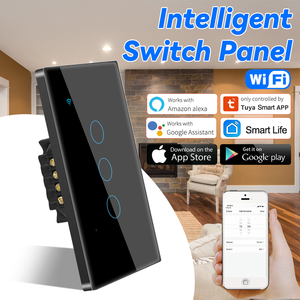 Vịt cửa hàng [Giao hàng nhanh] tuya Wifi đèn thông minh chuyển đổi màn hình cảm ứng chuyển đổi điều khiển bằng giọng nói không dây tường thiết bị chuyển mạch 1/2/3/4 Gang công tắc cảm ứng thông minh Nhà ánh sáng nút tường cuộc sống thông minh điều khiển b