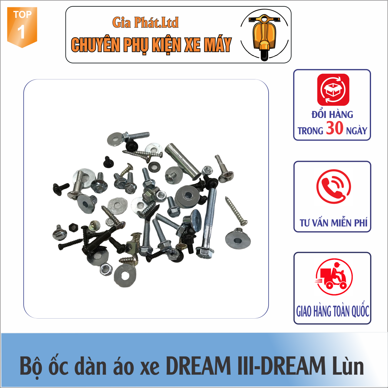 Bộ ốc vỏ nhựa xe honda dream iii- dream lùn -lzd-gp-995, cung cấp phụ kiện xe máy