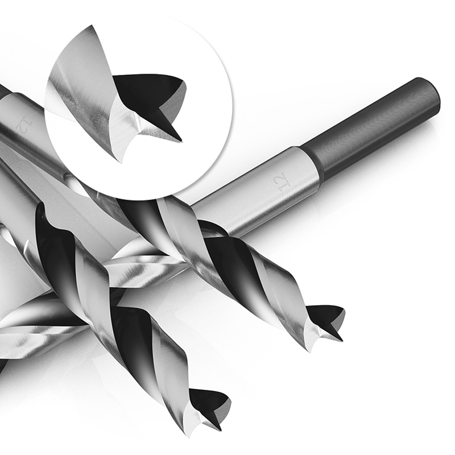 Three-Pointed Woodworking Straight Handle Twist Bit Hardwood Wood Board Bench Hand Electric Three-Point Positioning Drilling. 