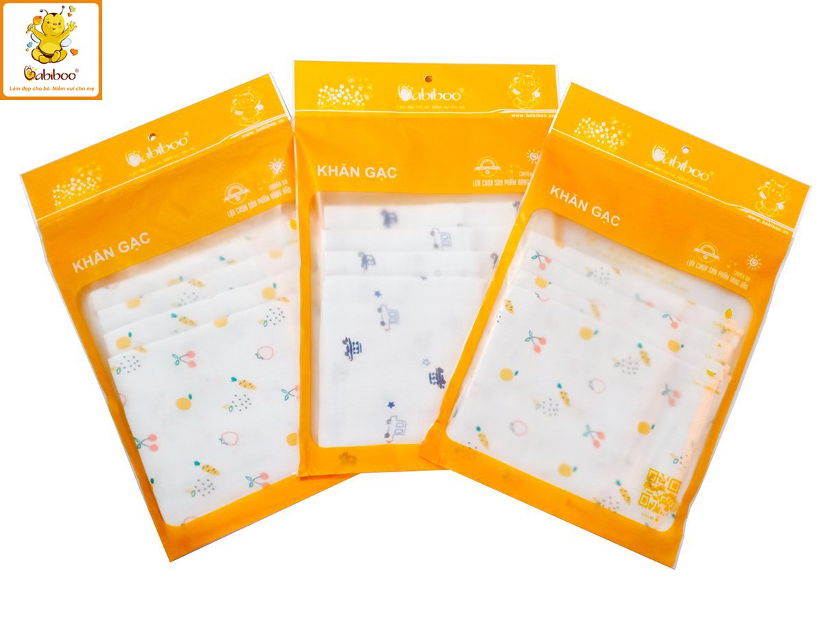 Khăn gạc sơ sinh BABIBOO khăn cho bé sơ sinh (SET 5 KHĂN) BK05