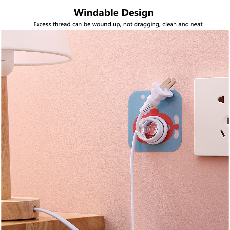 CHIPLY【Cartoon】4pc Set Cute Plug Wall Hook Seamless Plug Power PVC Hook Cord Storage Hook Sticky Hook Plug Fixing Frame 7.5*7.5cm