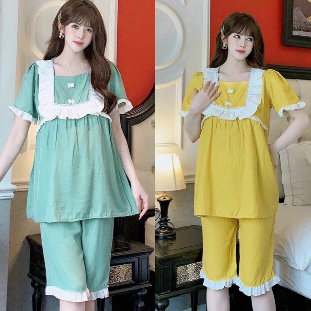 Đồ bộ bầu và sau sinh lửng đũi phối ren siêu xinh có khóa ngực cho bé bú bl860