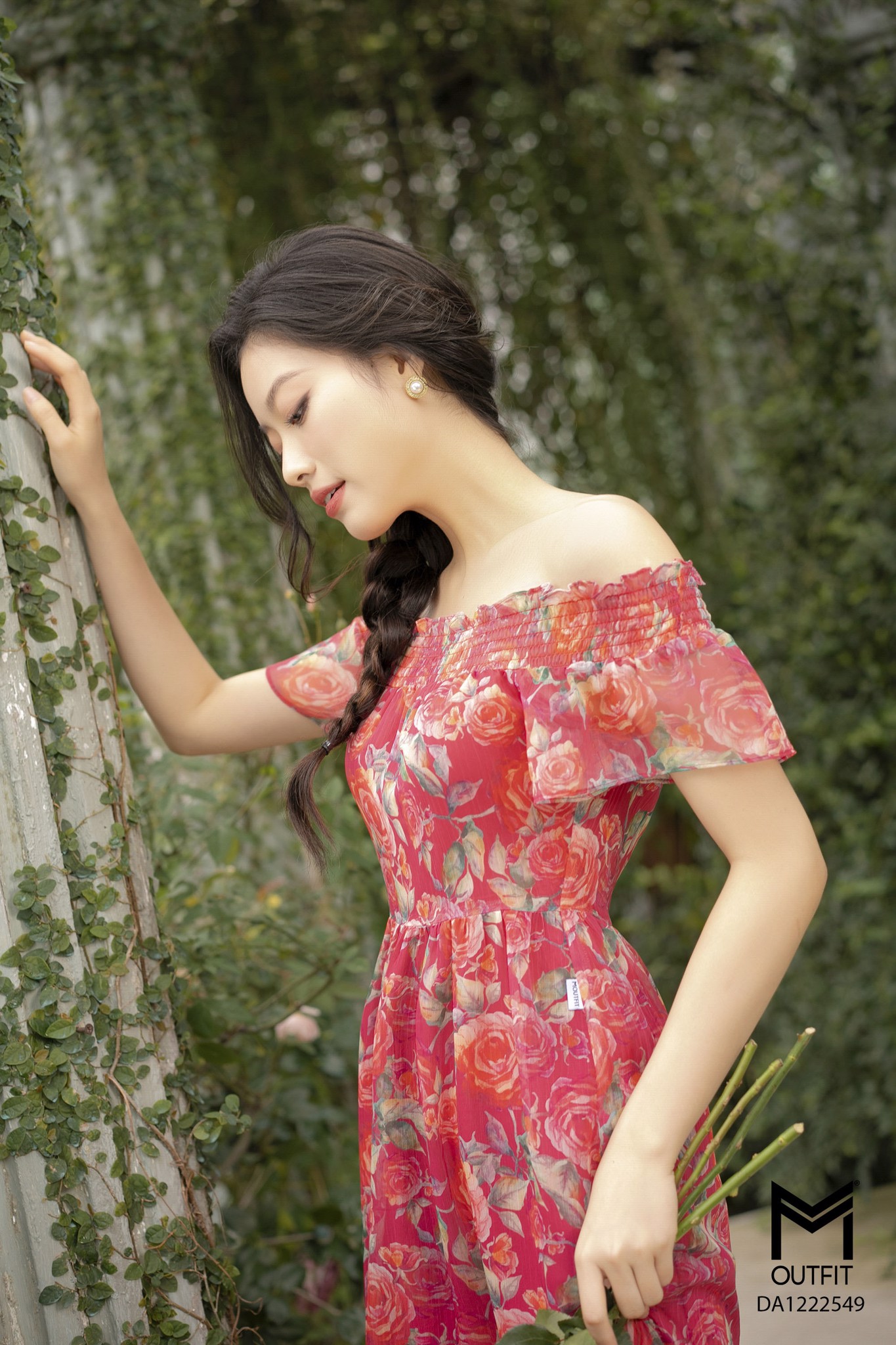 Đầm maxi trễ vai chun nhún