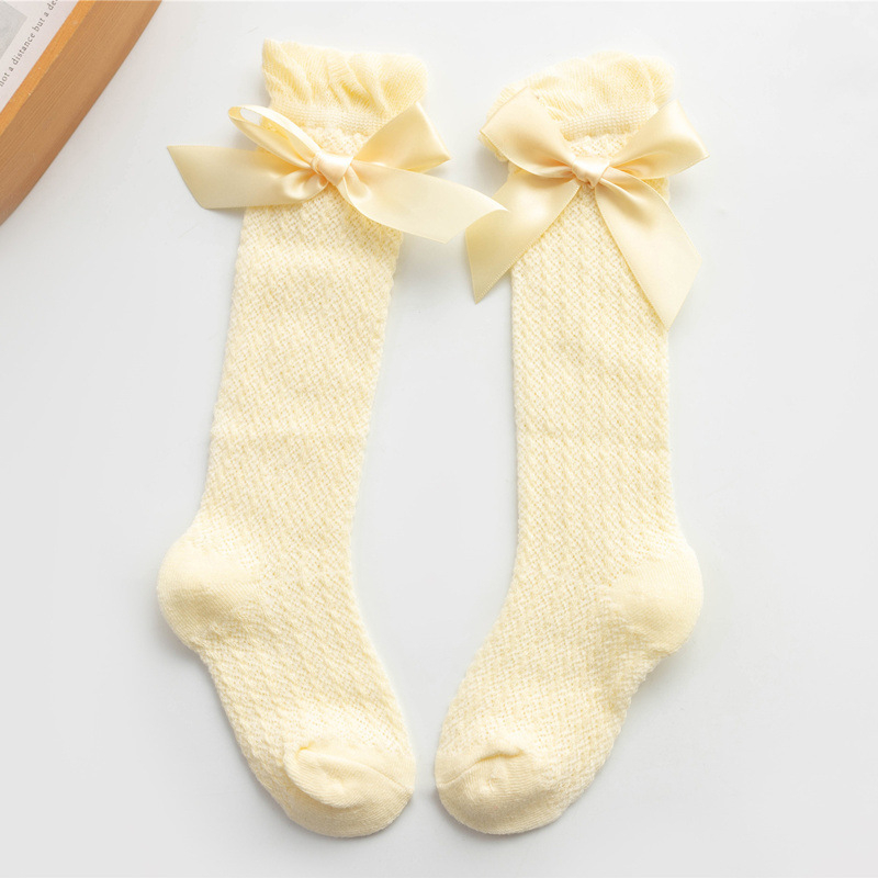 Sonkpuel Baby Socks Cotton Bows Baby Girls Knee Socks Spring Summer Mesh Kids Infant Toddler Knee High Socks 0-3Y