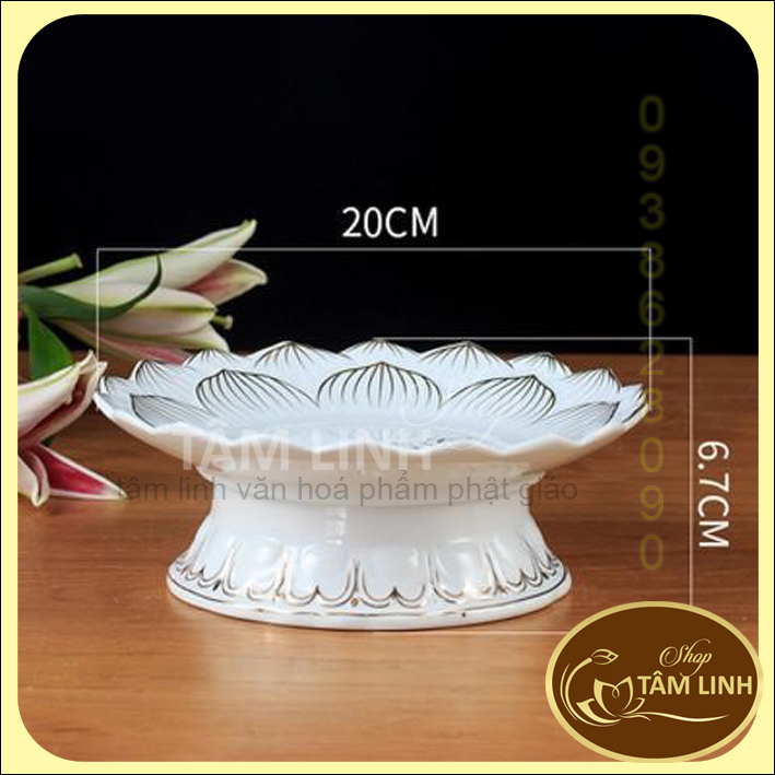 Đĩa bạch ngọc sen nổi bằng sứ cao cấp - loại 1