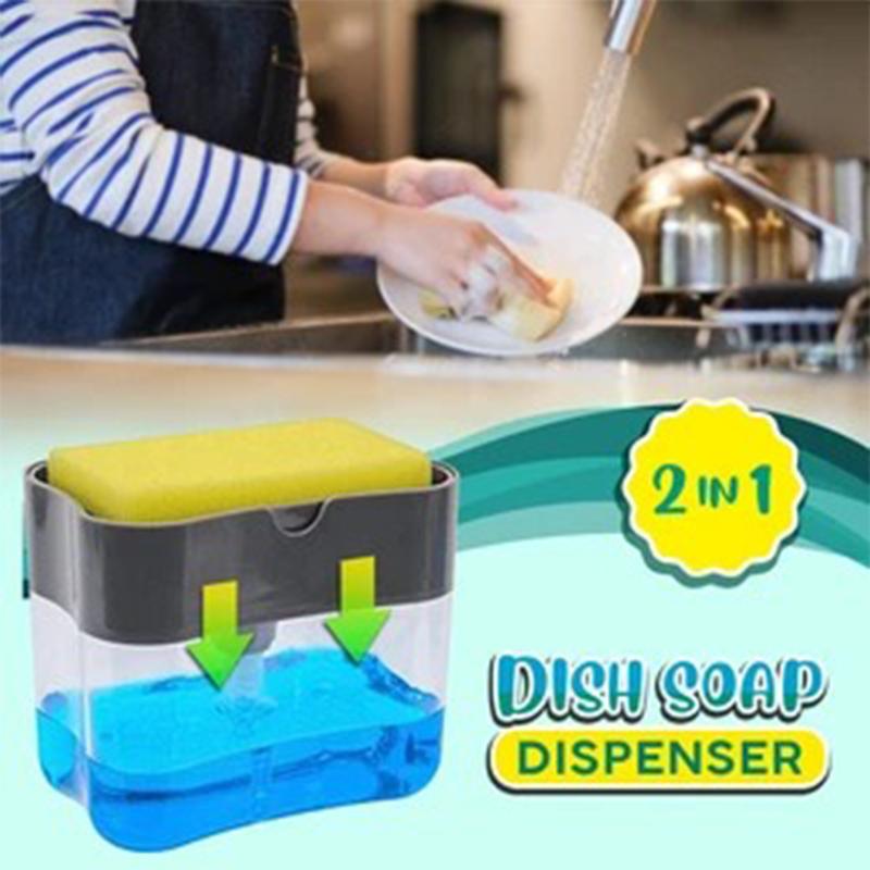 2 in one Special Soap Detergent Pump With FREE Sponge Kitchen Dish Wash Portable Dispenser. 
