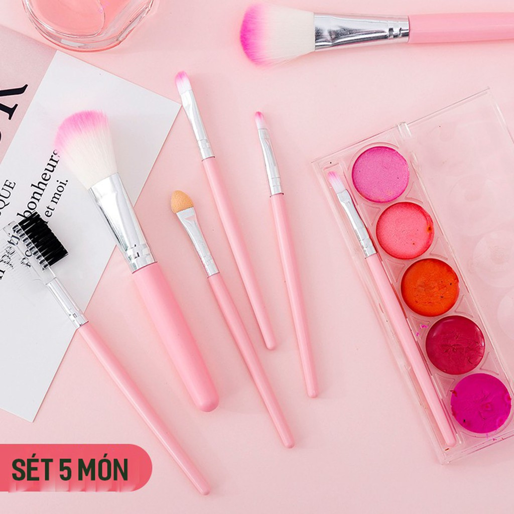 Set 5 cọ trang điểm màu hồng