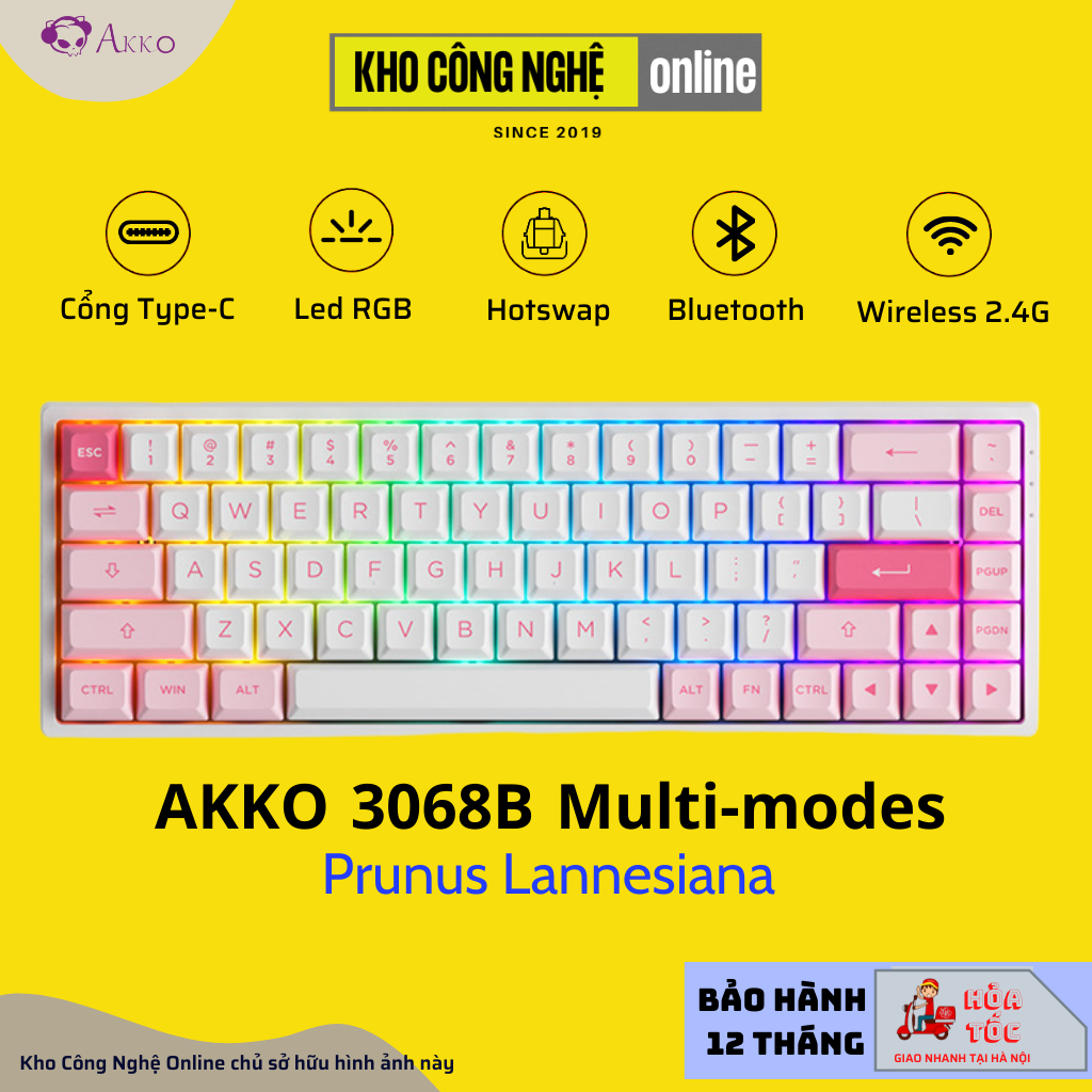 Bàn phím cơ AKKO 3068B Multi-modes Prunus Lannesiana (Bluetooth 5.0 / Wireless 2.4Ghz/ Foam tiêu âm / AKKO CS Jelly sw)