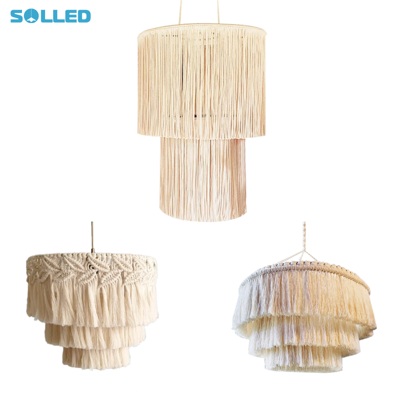 Modern Macrame Lamp Shade Boho Hanging Light Cover Pendant For Office