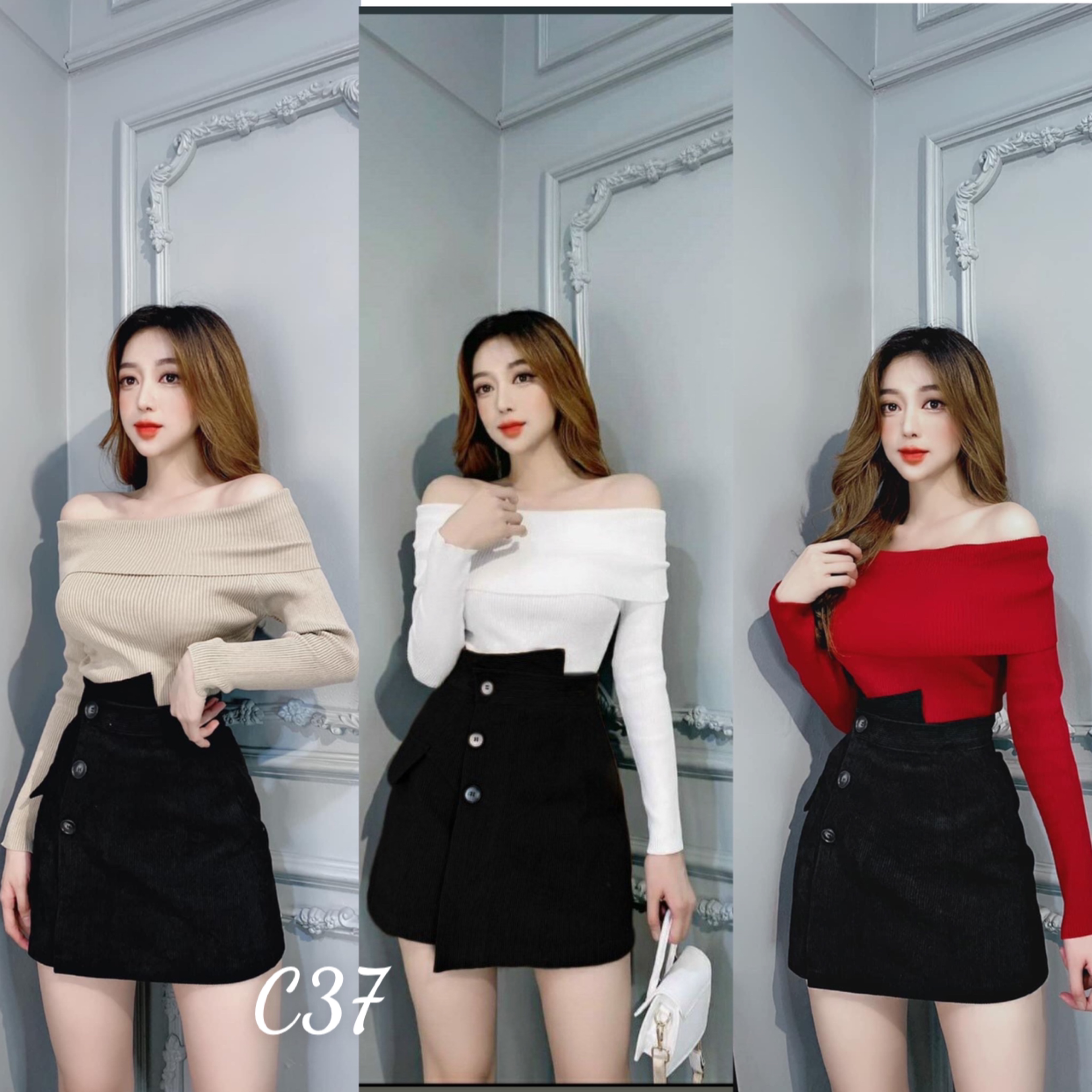 Áo kiểu nữ trể vai gợi cảm thun gân lụa c37