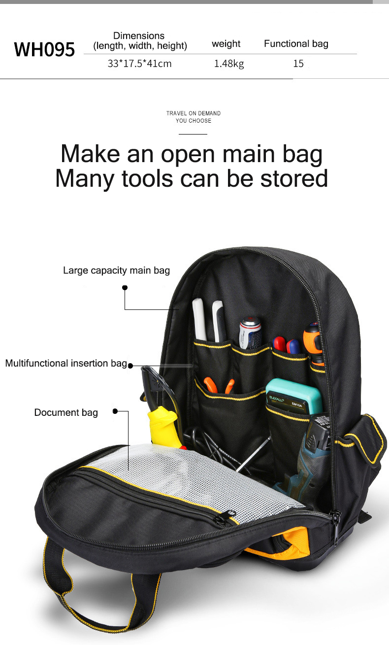 Backpack for both shoulder tool packs, special electrician backpacks, large capacity multifunctional repair tool bags