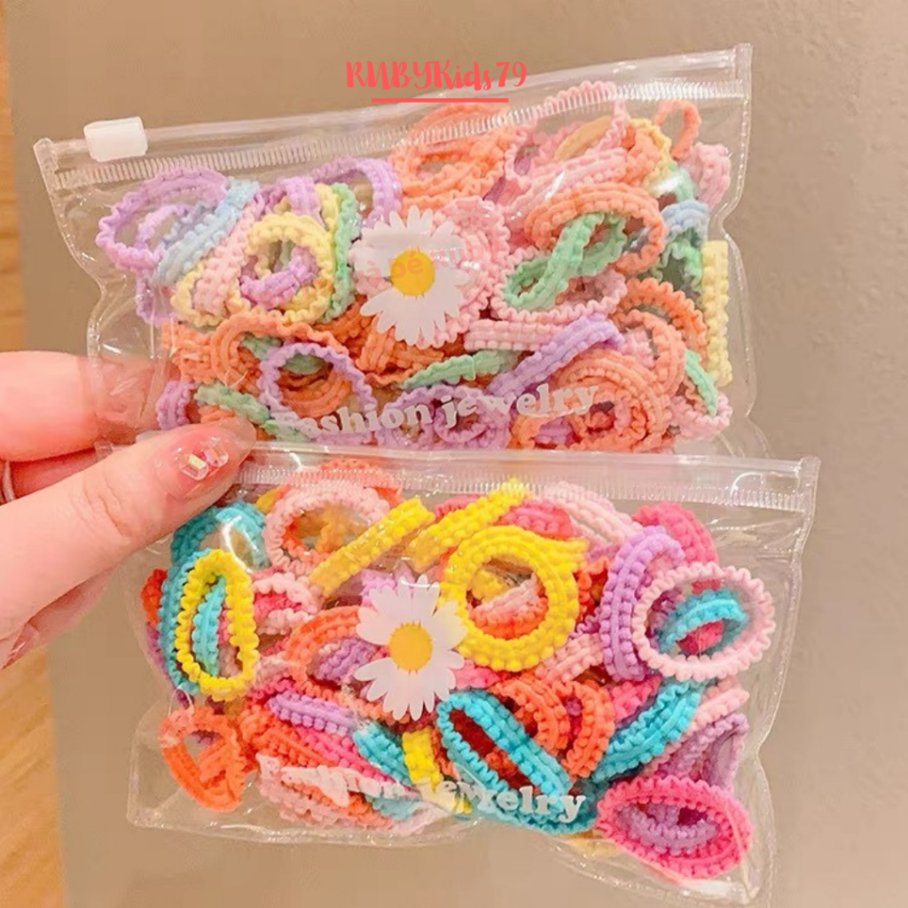 Set 50 sợi dây cột tóc cho bé, chun buộc tóc cho bé dễ thương nhiều màu sắc - rubykid79