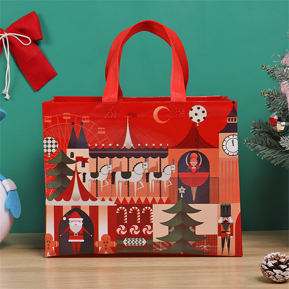Santa Claus Motif Tote Bags Decorative Holiday Tote Bags Christmas Themed Tote Bags Santa Claus Gift Bags Large Capacity Shopping Bags