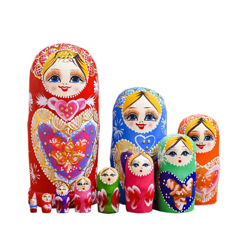 Bộ búp bê Nga 10 lớp bằng gỗ để bàn trang trí