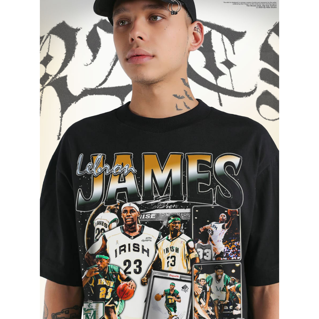 Áo thun bóng rổ Lebron James Irish "23" Bootleg Rats Tee Oversize