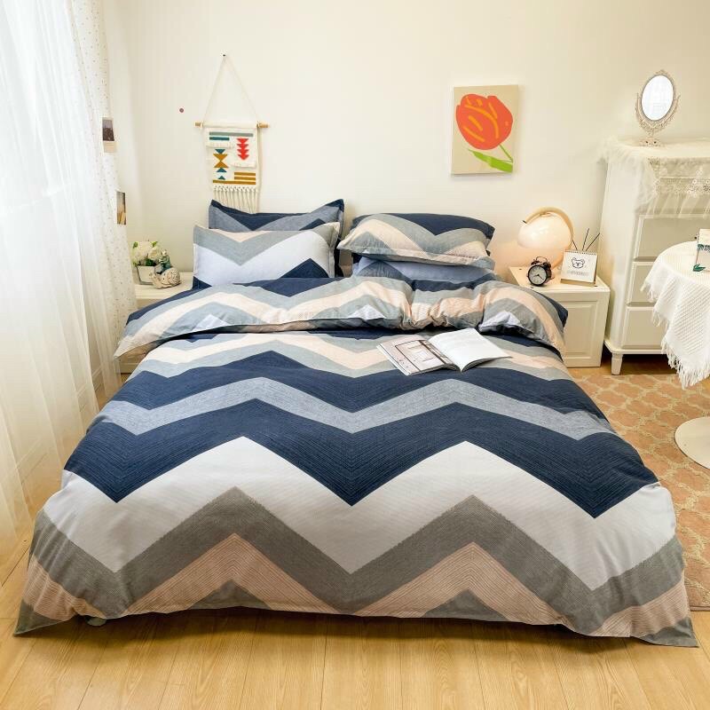 Bộ chăn ga gối phong cách Hàn Quốc kẻ chéo hiện đại bo chun đủ kích thước