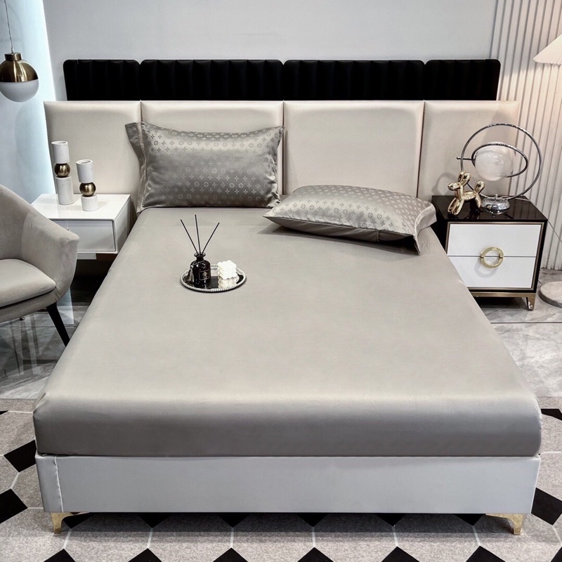 Set chăn ga 5 món phi lụa vân chìm chăn trần hoạ tiết sang trọng (vỏ gối ôm đầu vuông)