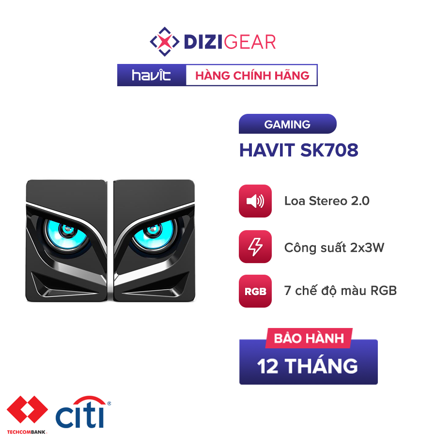 Loa Gaming RGB HAVIT SK708, 2 Loa Âm Thanh Stereo 2.0, 7 Chế Độ RGB, Cống Suất 2x3W - Chính...