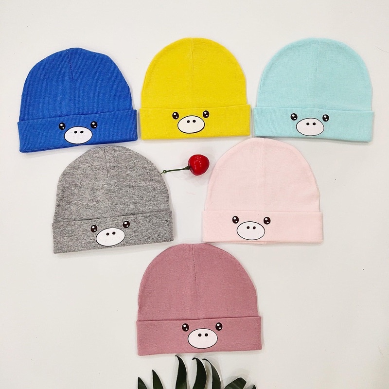 Mũ/nón sơ sinh cotton mềm co giãn- heo con