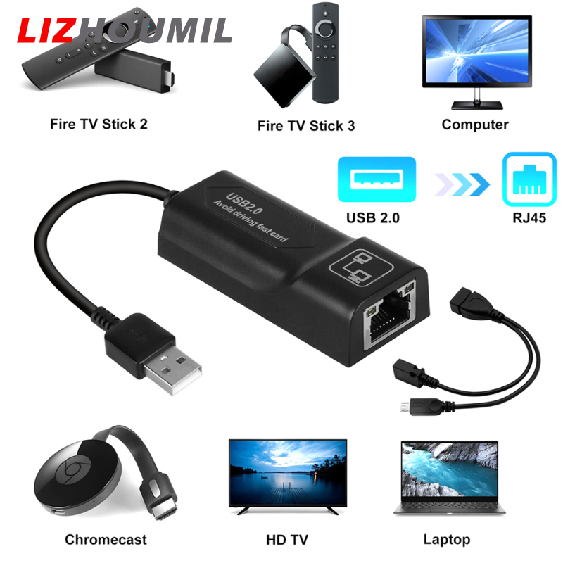 LIZHOUMIL Lan Ethernet Adapter Auto-connect Usb Adapter Compatible For Amazon Fire Tv 3 / Stick Gen 2 / 2 Stop Buffering