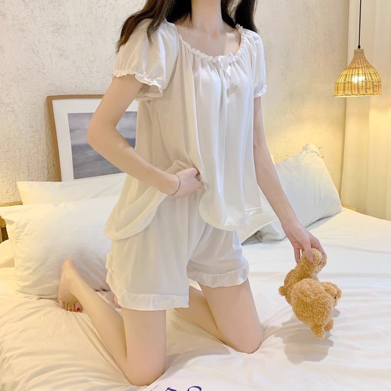 Bộ đùi lụa cao cấp, Bộ cộc mặc nhà tiểu thư baby C05