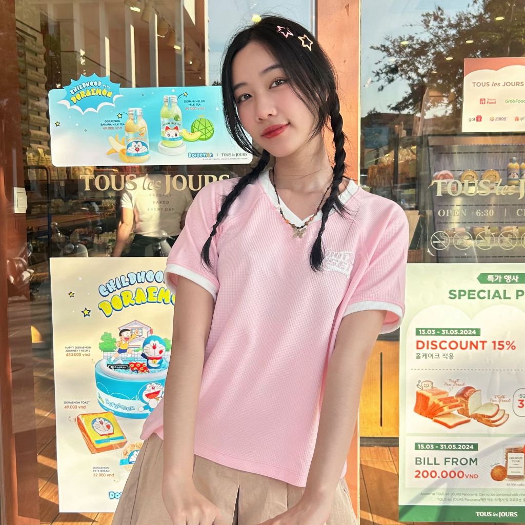 Áo thun nữ dáng ôm cổ tròn babytee tay ngắn outset