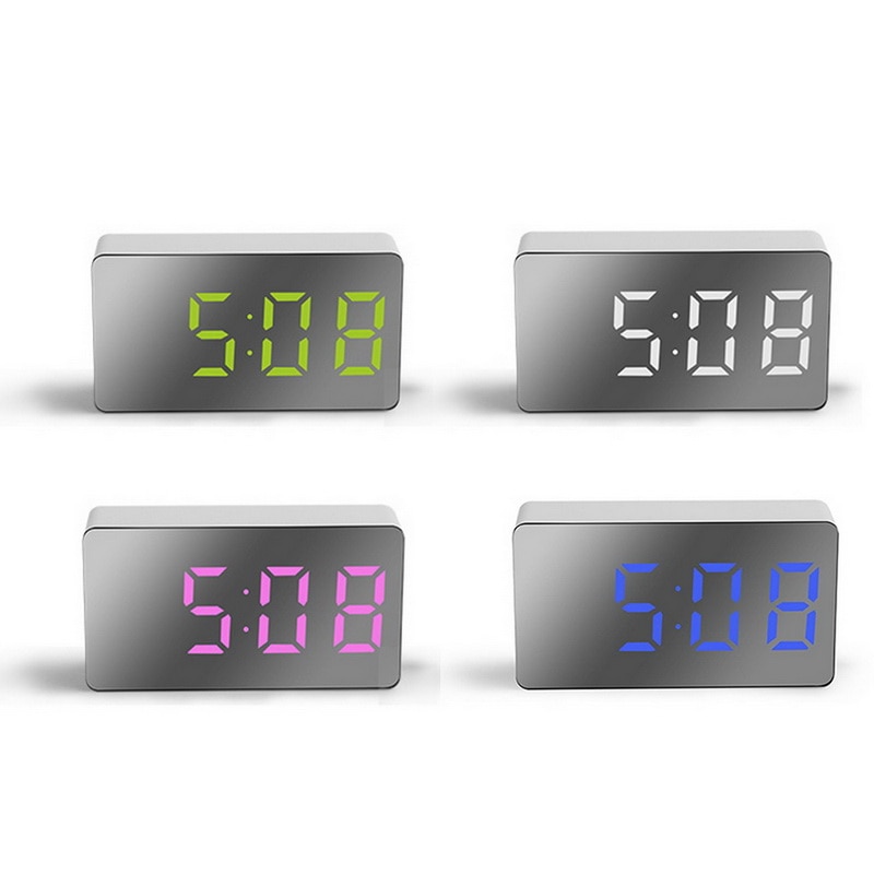 Mini LED Mirror Digital Table Alarm Clock Wake Up Light for Home Time Temperature Display Electronic Desktop Clock. 