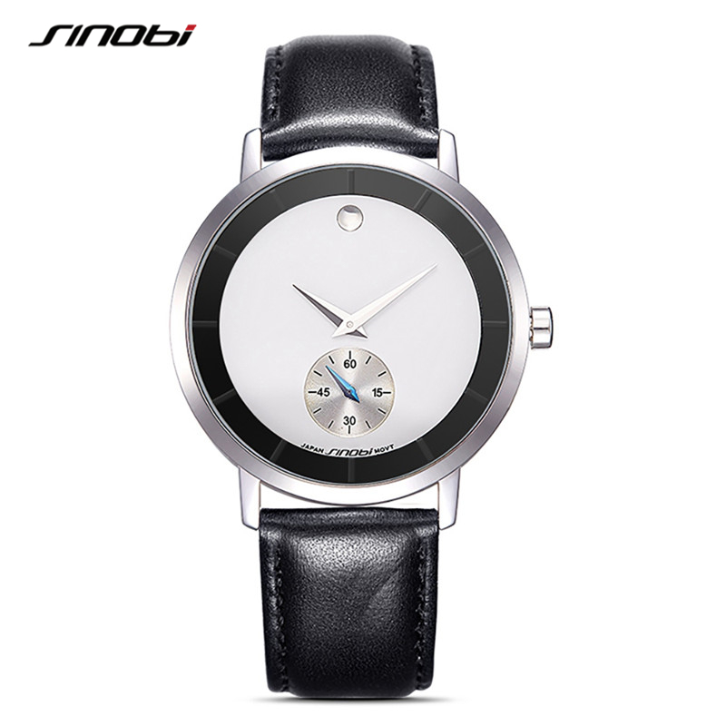 SINOBI Simple Men’s Watches Fashion Black Leather Strap Mans Quartz Wristwatches Hot Sales Male Clock