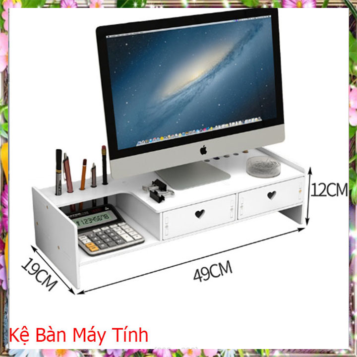 Kệ để màn hình máy tính S02-9 (hàng nhập khẩu) - kệ đa năng bằng gỗ nhựa chống nước chắc phù hợp với mọi màn hình, có hộc cất máy tính, ngăn kéo, hộc để tài liệu