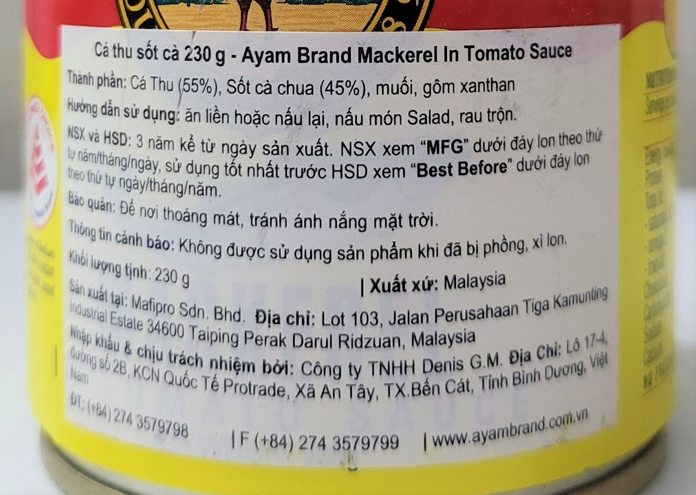 [Hộp 230g] CÁ THU XỐT CÀ CHUA [Malaysia] AYAM Mackerel in tomato sauce (halal)