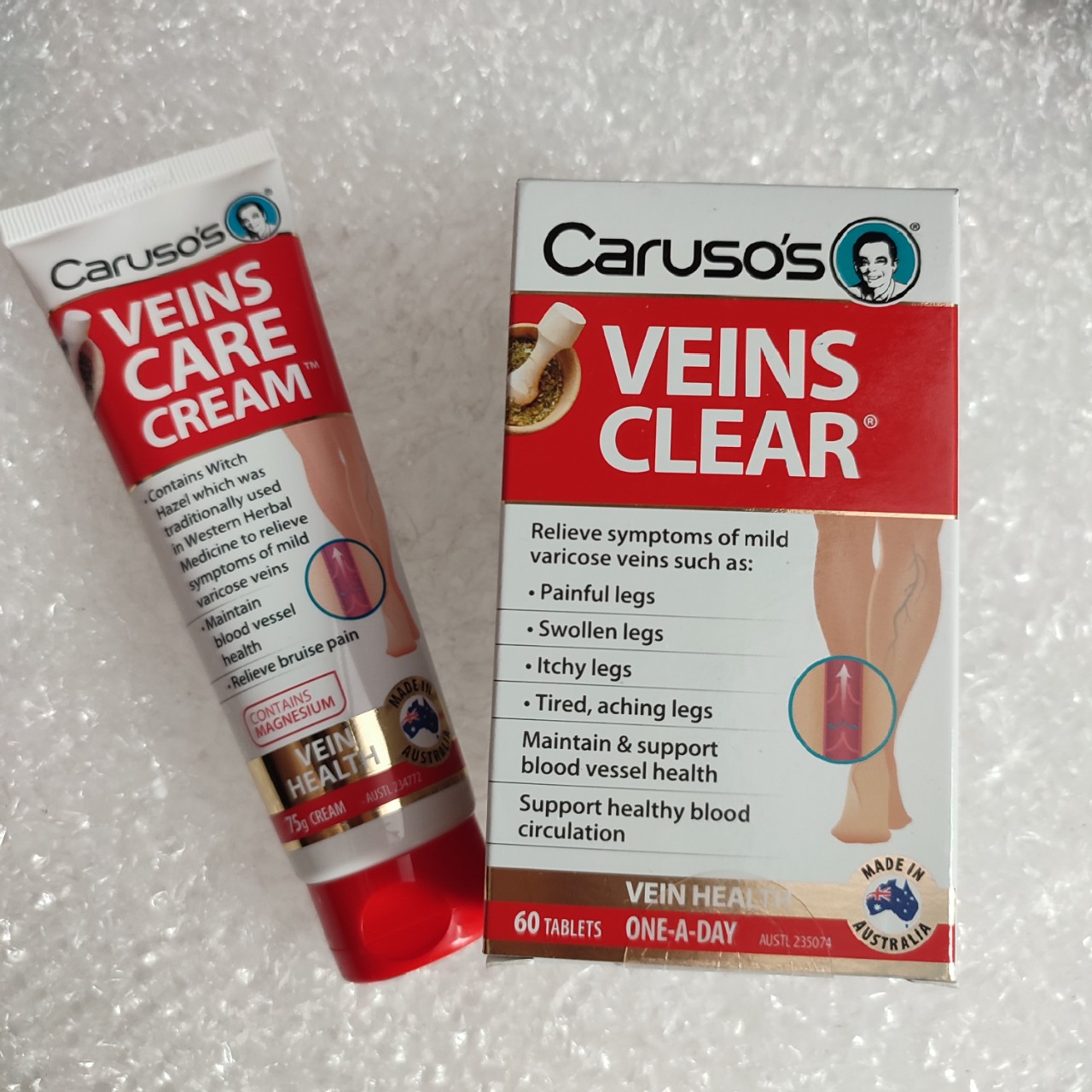 Kem suy giãn tĩnh mạch Carusos Veins Care Cream 75g và 60 viên của Úc