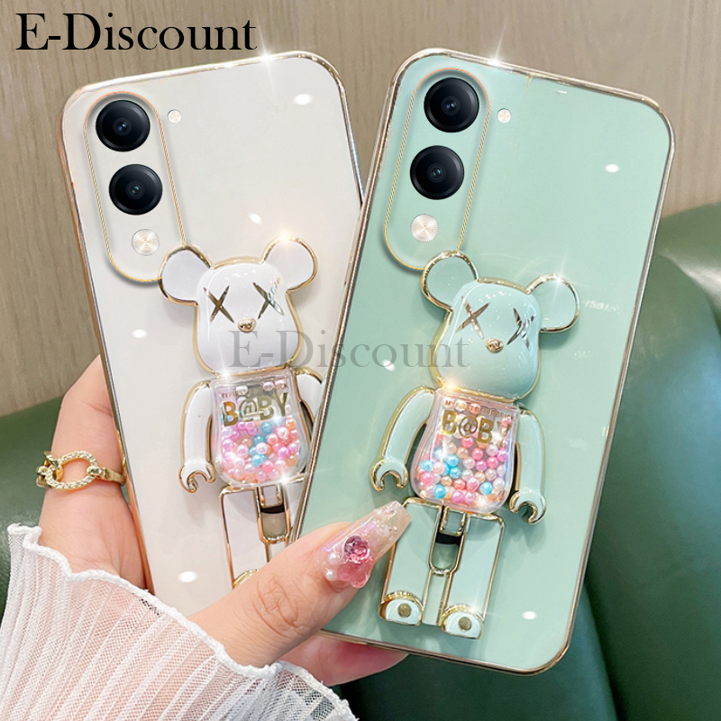 New Phone case Vivo Y04 / Y04S Back cover Soft Electroplated Quicksand Hourglass Pellet KWAS Bear silicone shockproof Protector Smooth for Vivo Y04S / Y04 case.