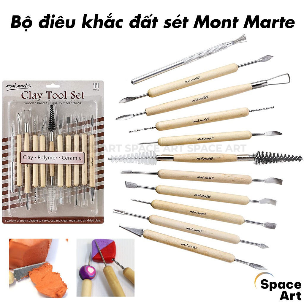 [Space Art Store][Chính hãng]Bộ dụng cụ điêu khắc đất sét Mont Marte Clay tool set 11 món