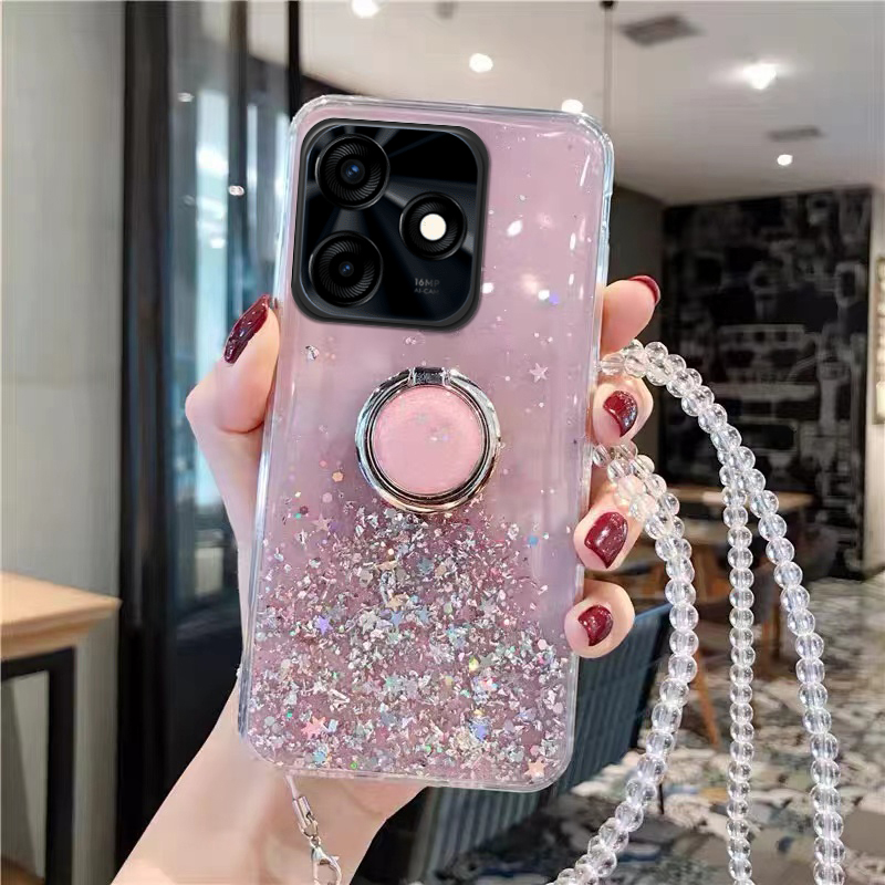 Phone case Tecno Spark 10 Pro 10C Shiny Ring Glitter Soft Transparent Holder Stand Back Cover with ring Stars Moon Girls Back cover Tecno Spark 10C 10Pro Case. 