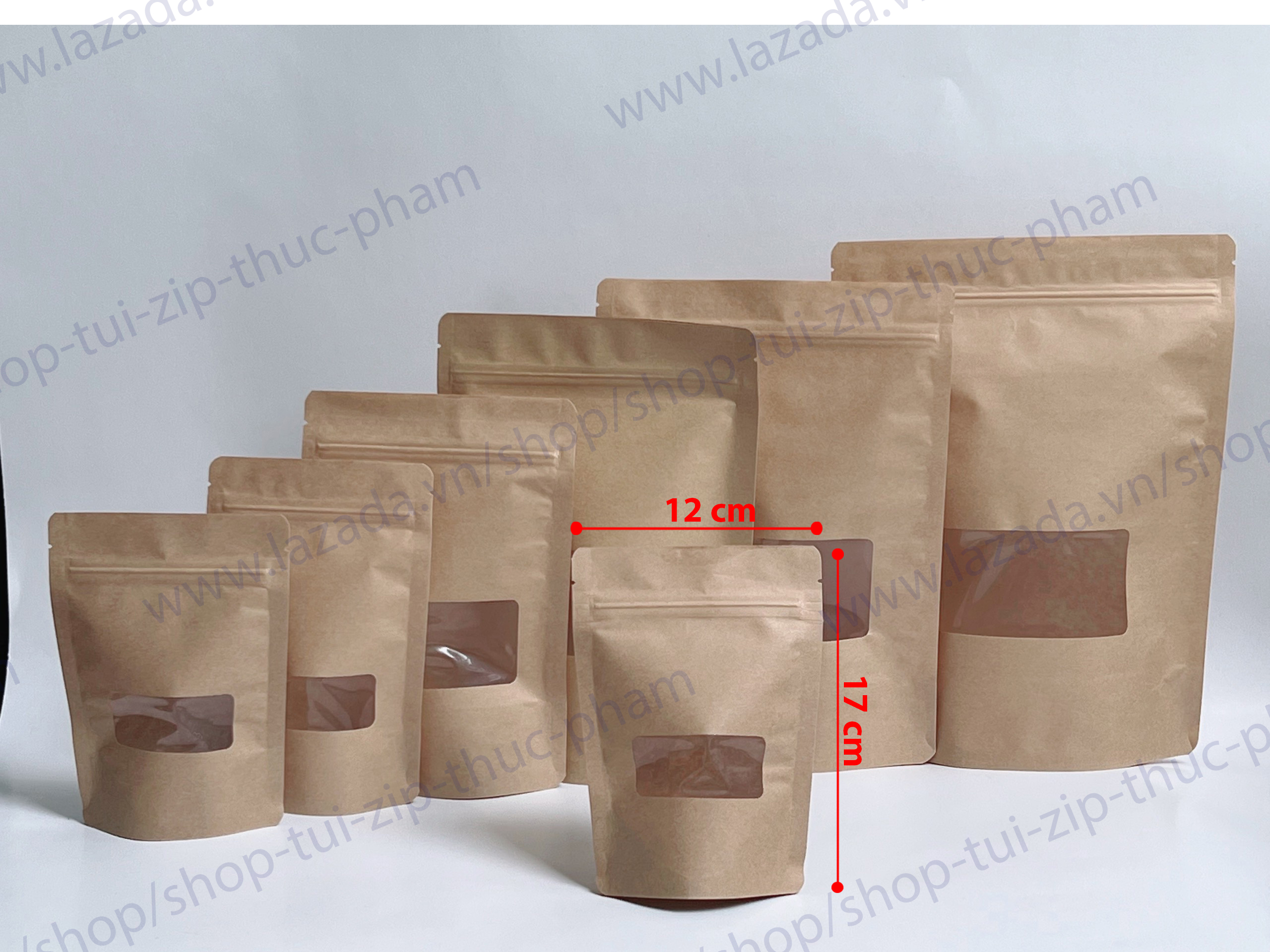 1 cái túi zip giấy cửa sổ - túi zip giấy kraft đáy đứng - túi zip đựng thực phẩm khô - túi giấy zipper