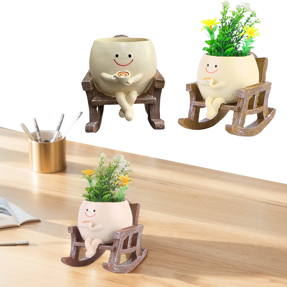 Creative Rocking Chair/Swing Face Succulent Planter Cute Resin Planters ...