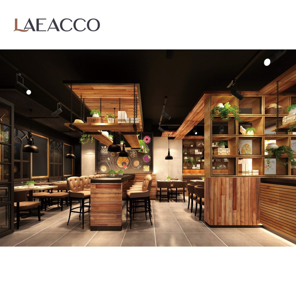 Laeacco Old Vintage Bar Wooden House Fireplace Chair Desk Interior ...