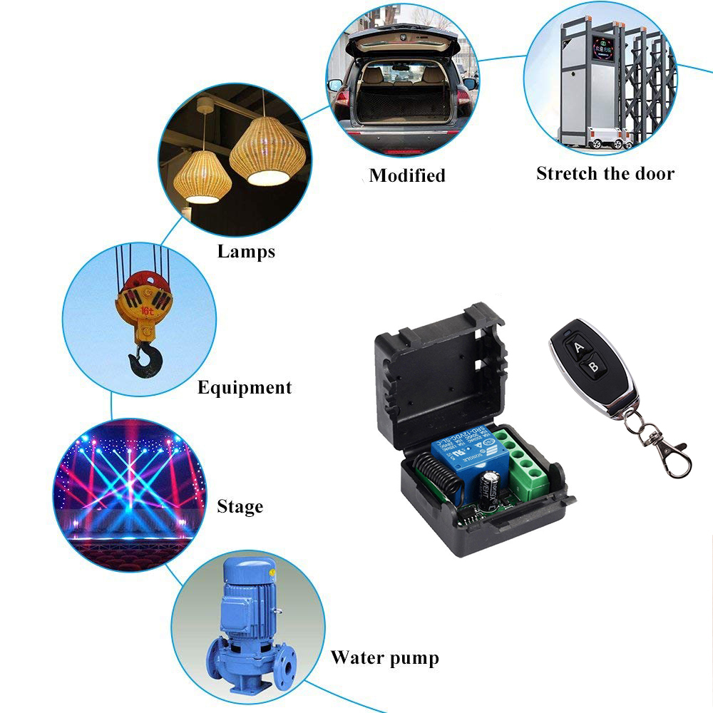Máy phát tần số vô tuyến 433 Mhz điều khiển từ xa với công tắc điều khiển từ xa không dây DC 12V 1CH Rơ Le thiết bị nhận mô-đun