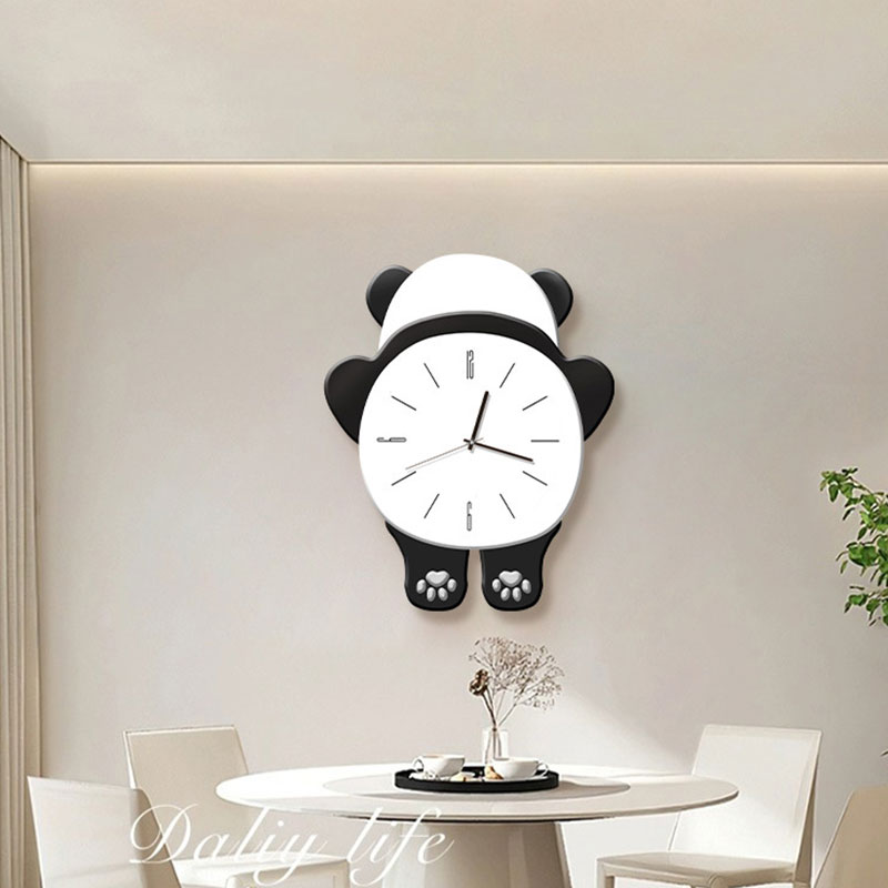 Wall clock Creativity panda modeling Clock wall clock Living room household Restaurant decoration Punch-free clock wall hanging Wall clock modern wall clock Digital clock wall clock