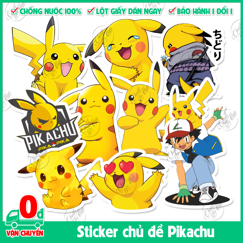 Bộ 100 sticker Pikachu Pokemon Bửu bối thần kỳ không trùng biểu cảm cực dễ thương dán xe đạp laptop điện thoại tủ lạnh vali...