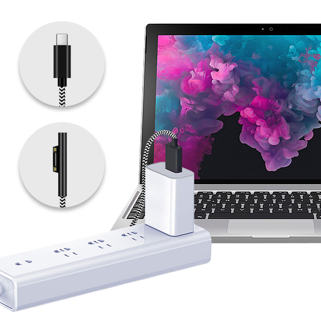 15V 3A loại USB-C cung cấp điện cho Microsoft Surface Pro 3 4 5 6 7 sạc PD cáp cho Bộ chuyển đổi cho DC Dây sạc nhanh ta