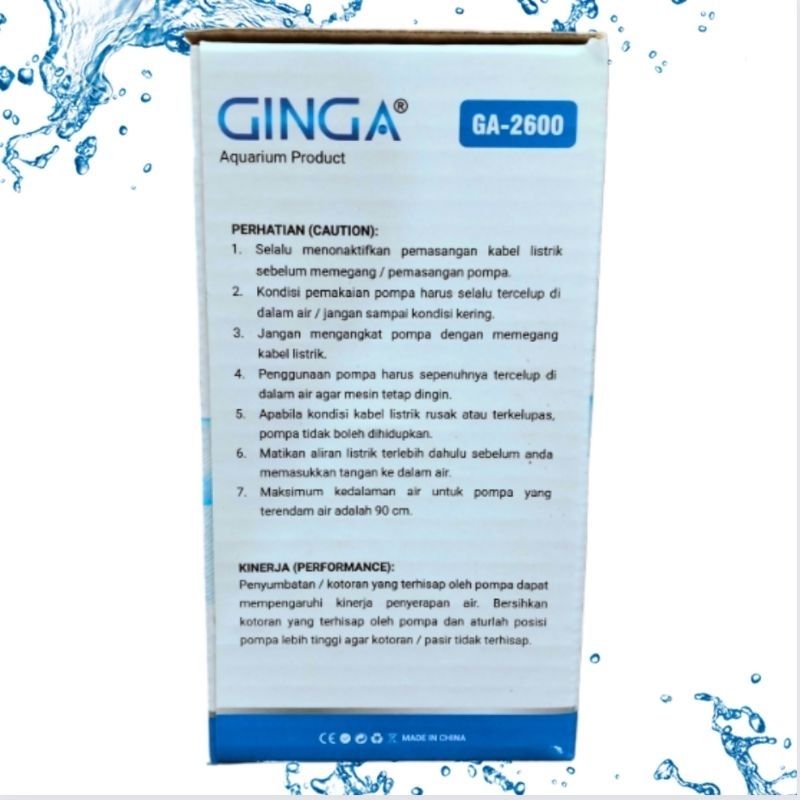 GINGA GA 2600 Pompa kolam aquarium Hidroponik