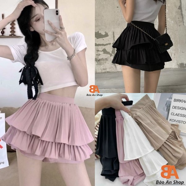 Chân váy 2 tầng xếp ly nhí (có quần trong)