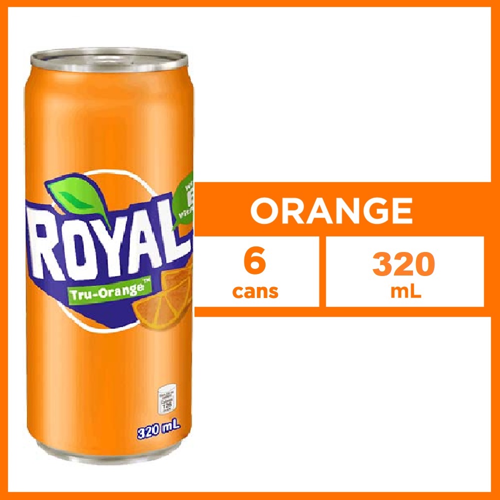 Royal Tru Orange Can 320ml x Caffeine Free Orange Drink Chilled