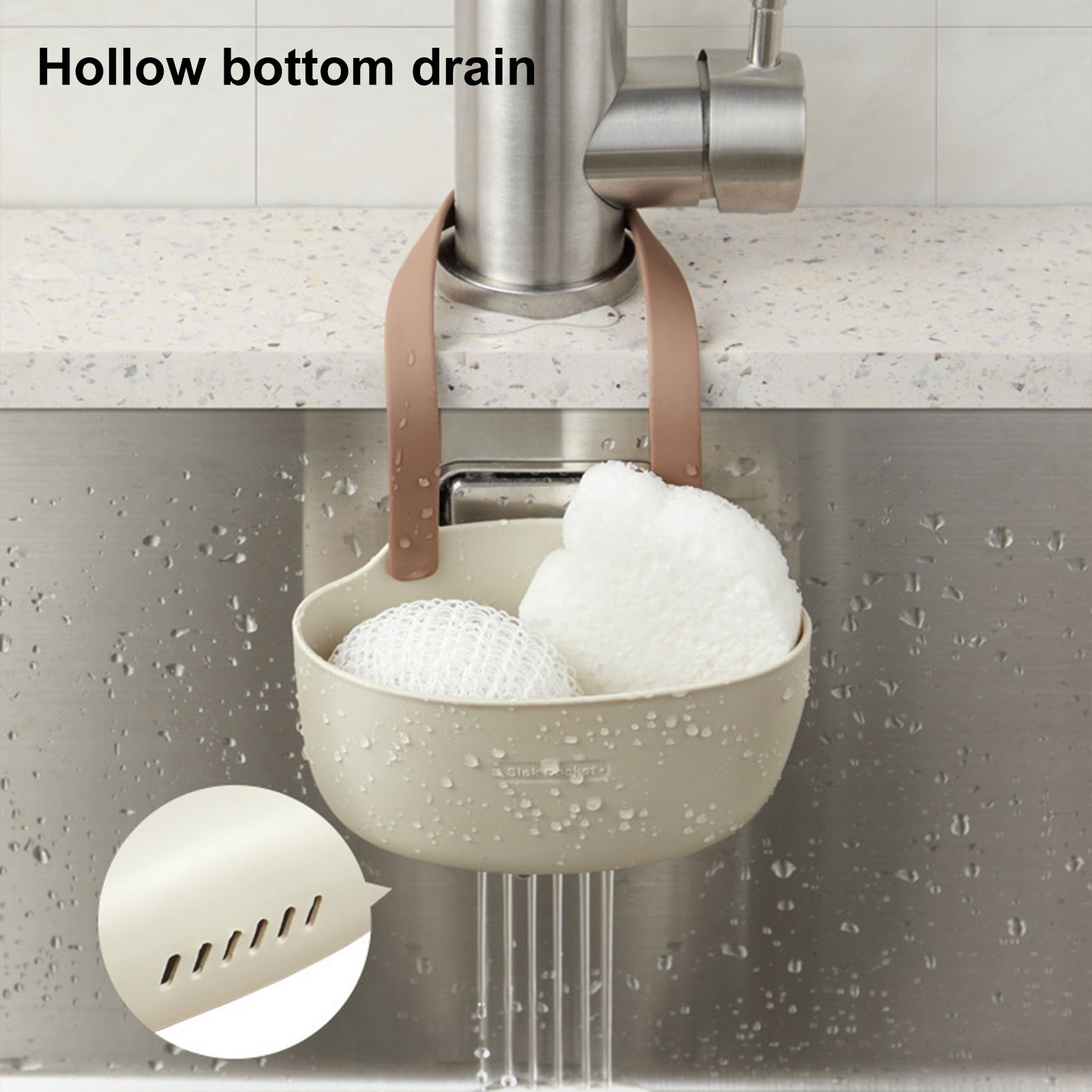 Non-deformable Sink Strainer Drain Basket for Kitchen Sink Kitchen Sponge Drain Holder Durable Sink Drain Bag with Easy Installation Hollow Design for Home