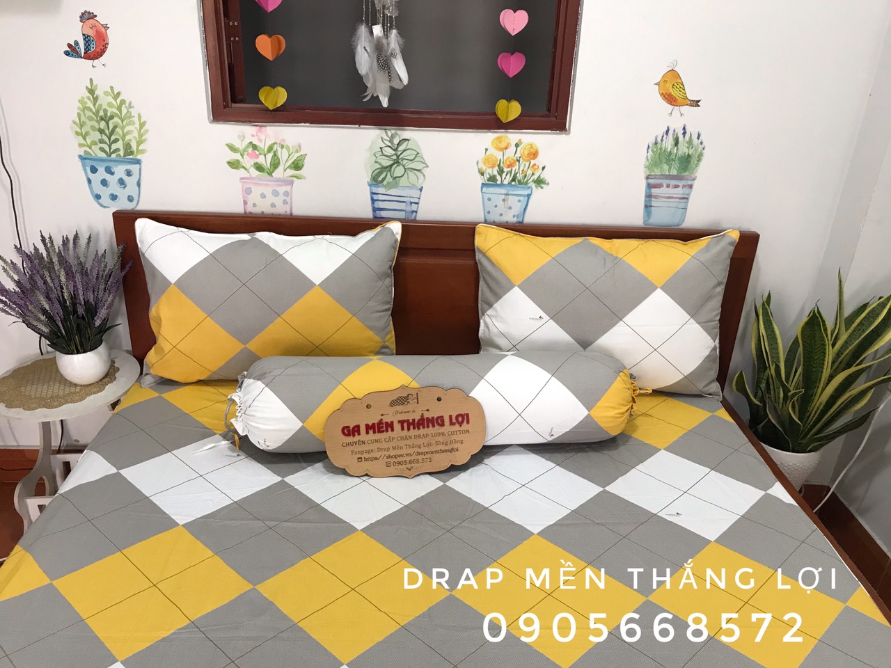 Bộ ga coton thắng lợi 4 món chuẩn logo công ty